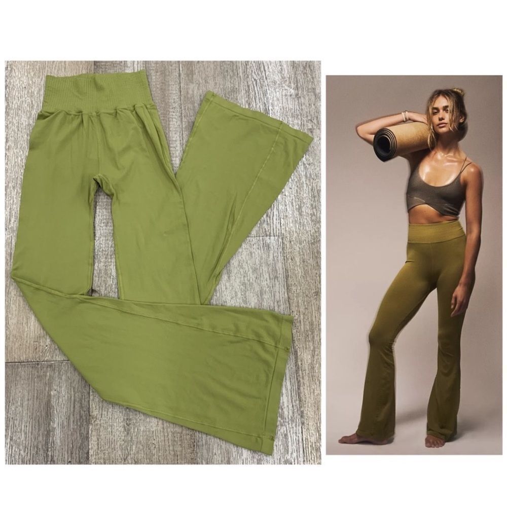 Free People Good Karma Flare Pants In Dusty Military